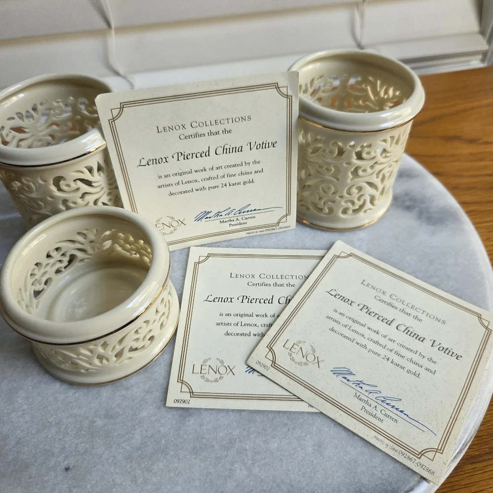 Lenox Gold Trimmed Pierced China Votives (3) - Picture 9 of 9
